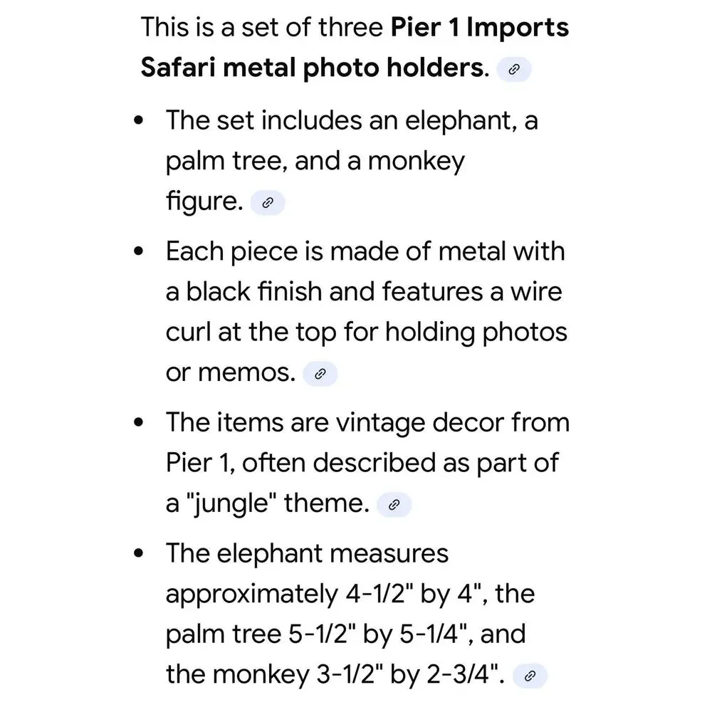 Pier 1 Imports Safari 3 Piece Elephant Palm Tree Monkey Photo Holders Jungle